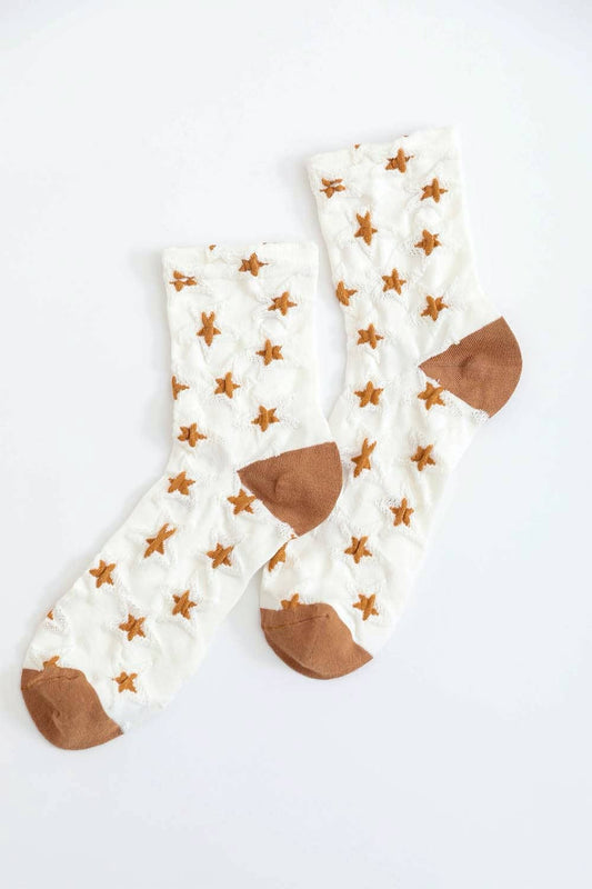 Star Design Socks: White