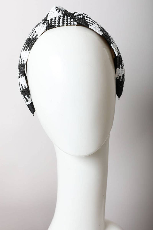 Bohemian Straw Rattan Knotted Headband: Black/White