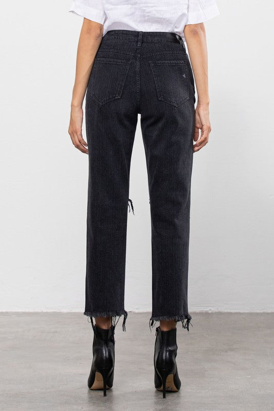 STRAIGHT CROPPED - Two-tone high rise jeans