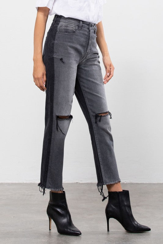 Two-Tone Tracey HighRise Straight Denim